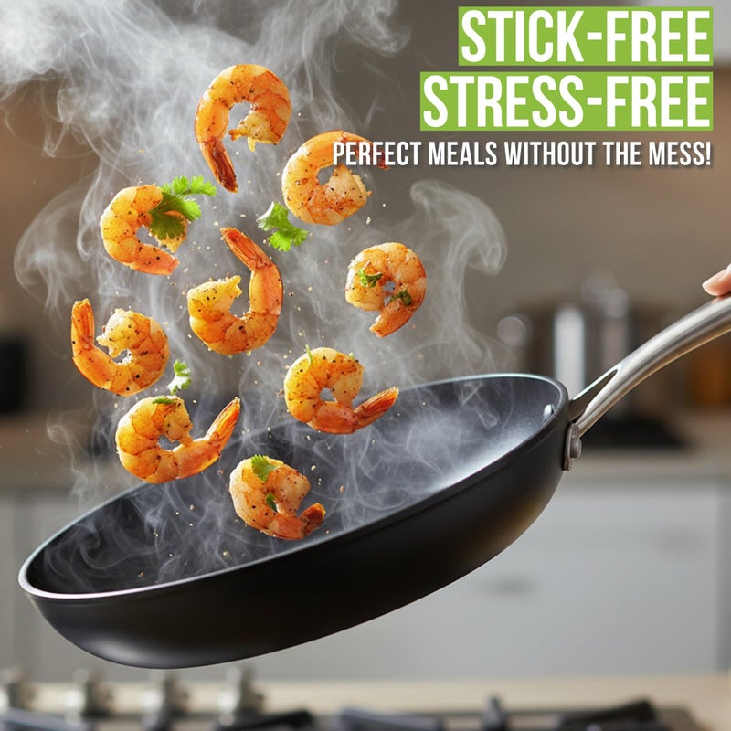 TECHEF - Onyx Collection Nonstick Frying Pan Skillet Set, PFOA-Free, Dishwasher Oven Safe, Stay-Cool Stainless Steel Handle, Induction-Ready, Made in Korea (8-inch and 10-inch) - Image 2